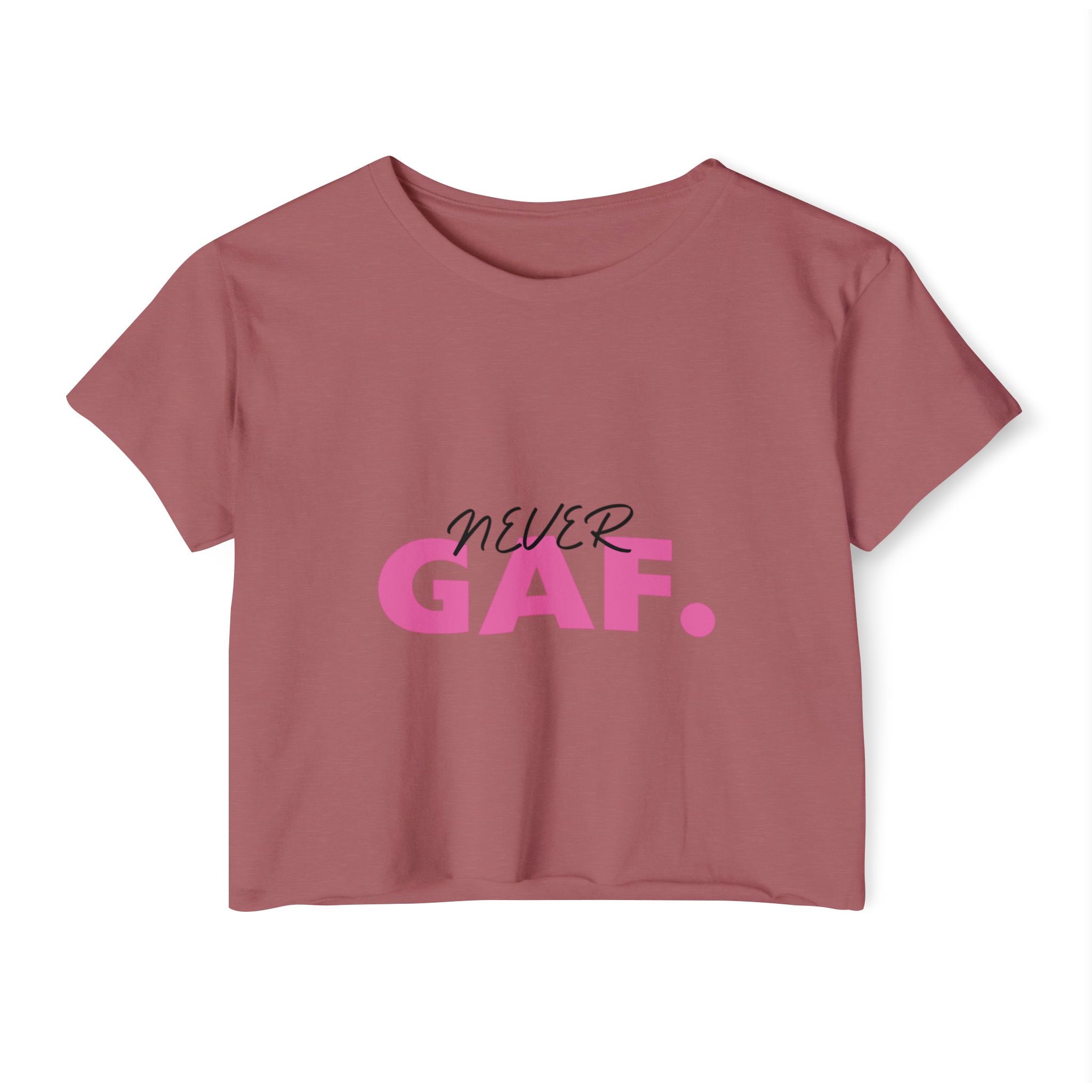 Never GAF Crop Top | Bold Pink Typography, Festival Graphic Tee