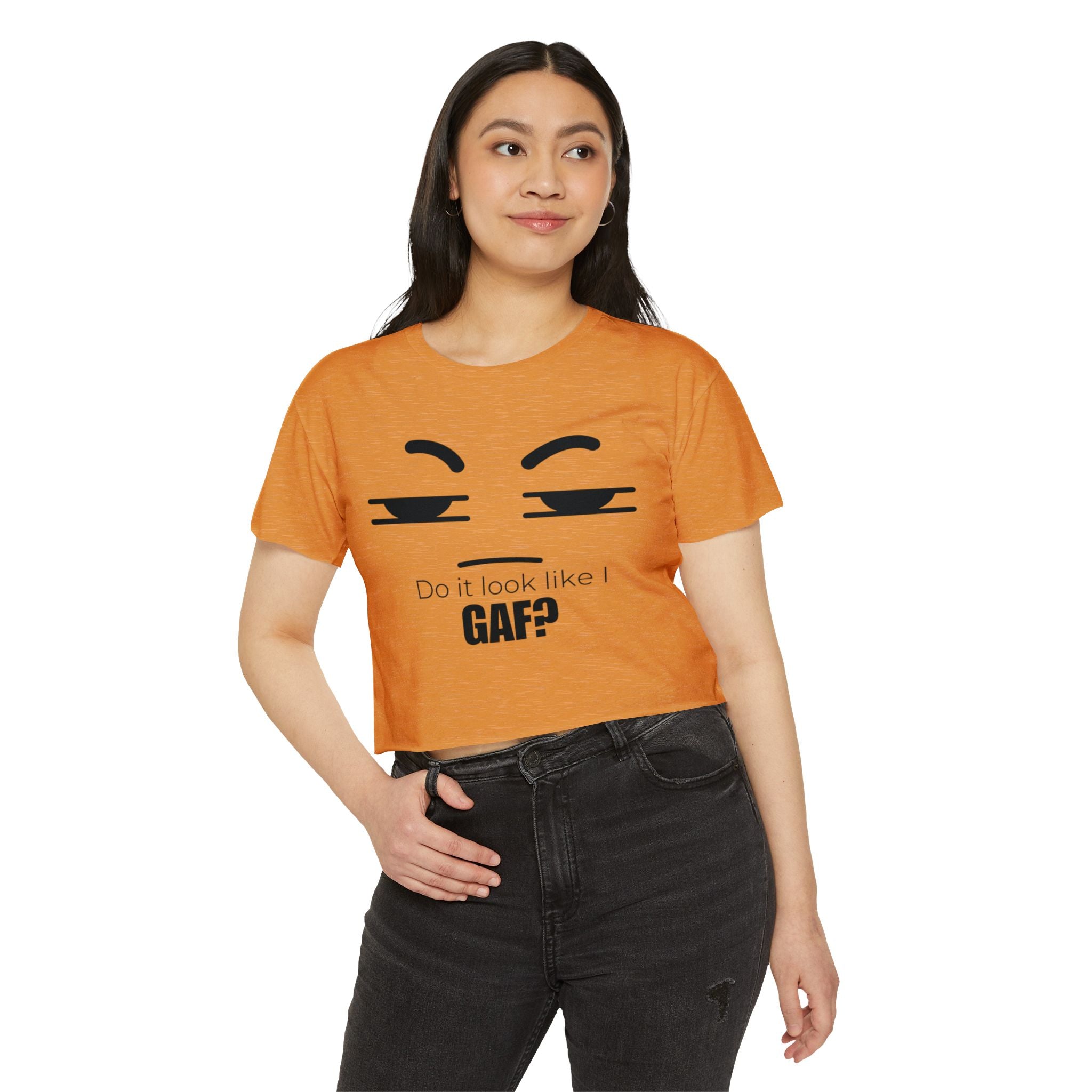 Do it look like I GAF? Face Graphic Crop Top | Sassy Text Tee