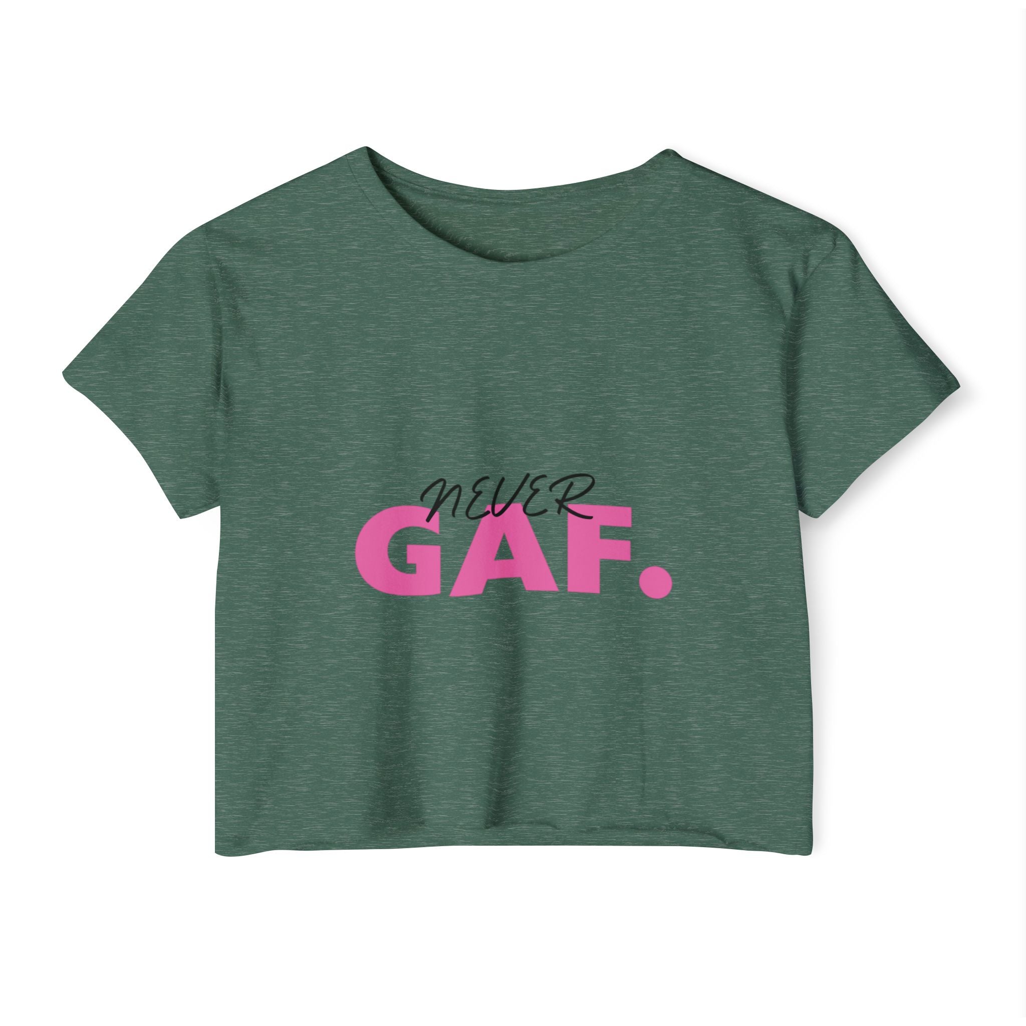 Never GAF Crop Top | Bold Pink Typography, Festival Graphic Tee