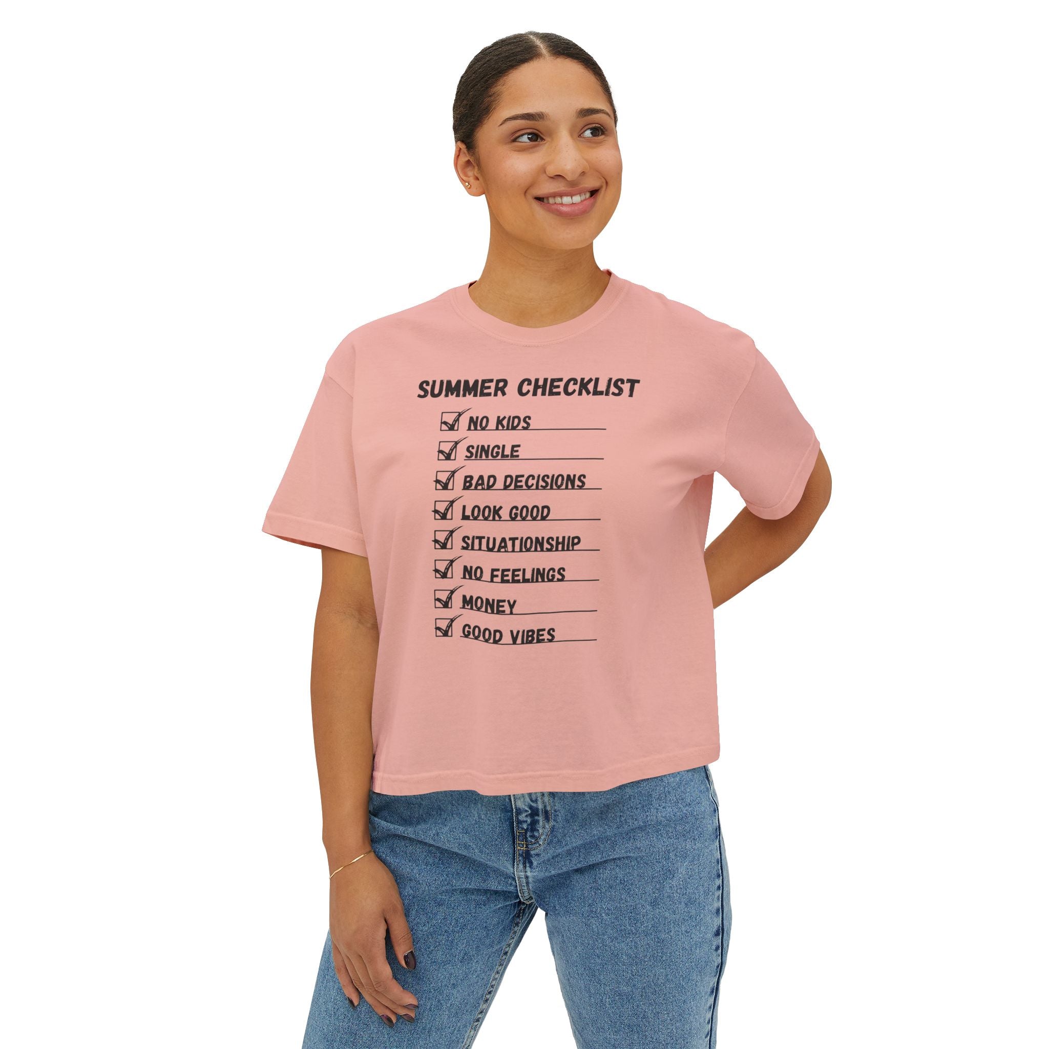 Summer Checklist Boxy Tee — 'Summer Checklist' Graphic Women's Boxy T-Shirt