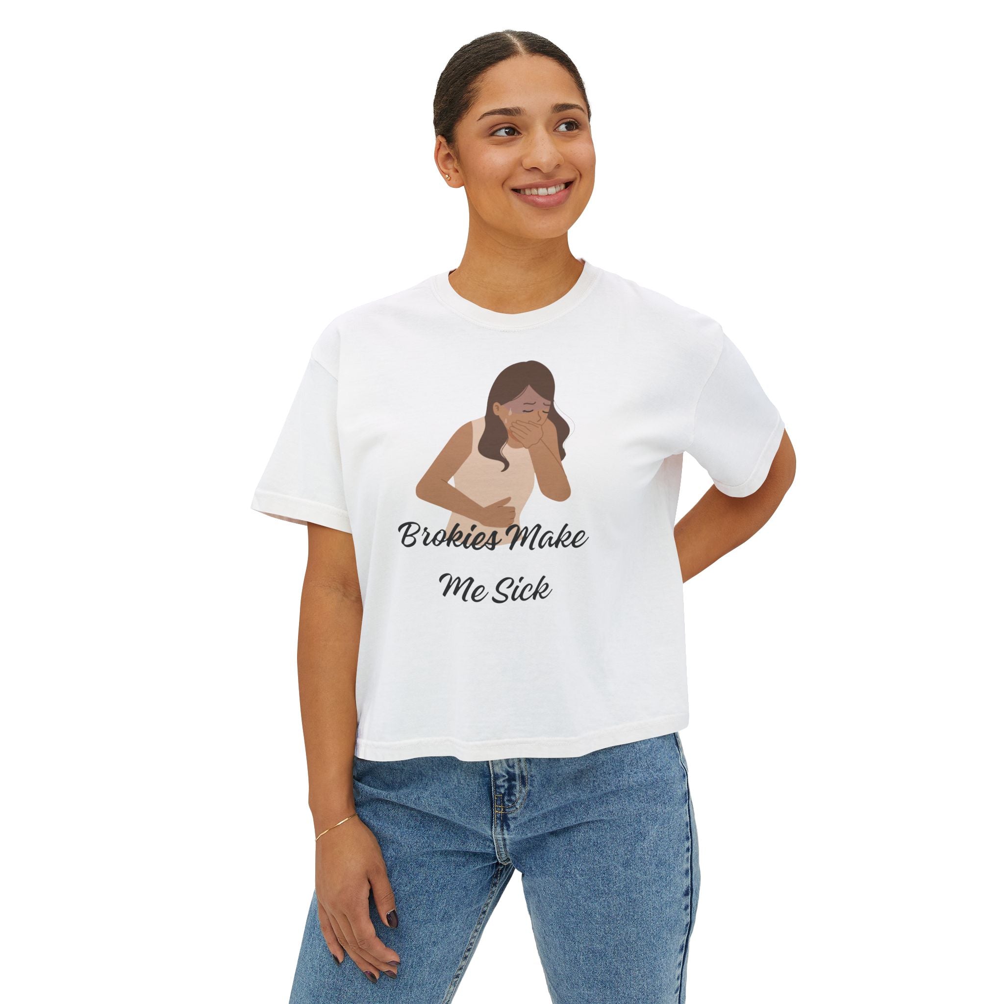 Women's Boxy Tee — "Brokies Make Me Sick" Graphic Crop T-Shirt