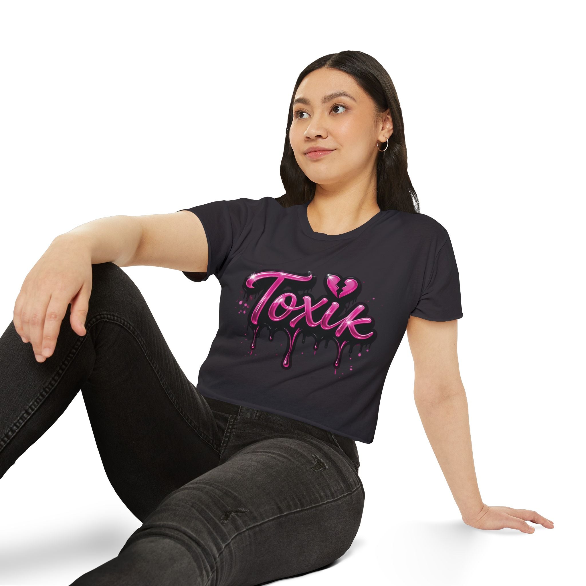 Toxik Graphic Crop Top — Pink Drip Festival Tee for Women