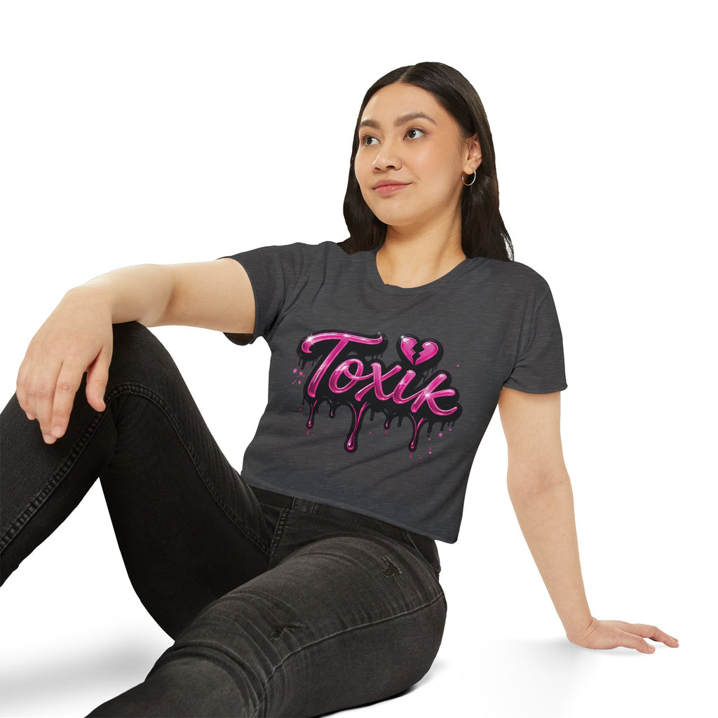 Toxik Graphic Crop Top — Pink Drip Festival Tee for Women