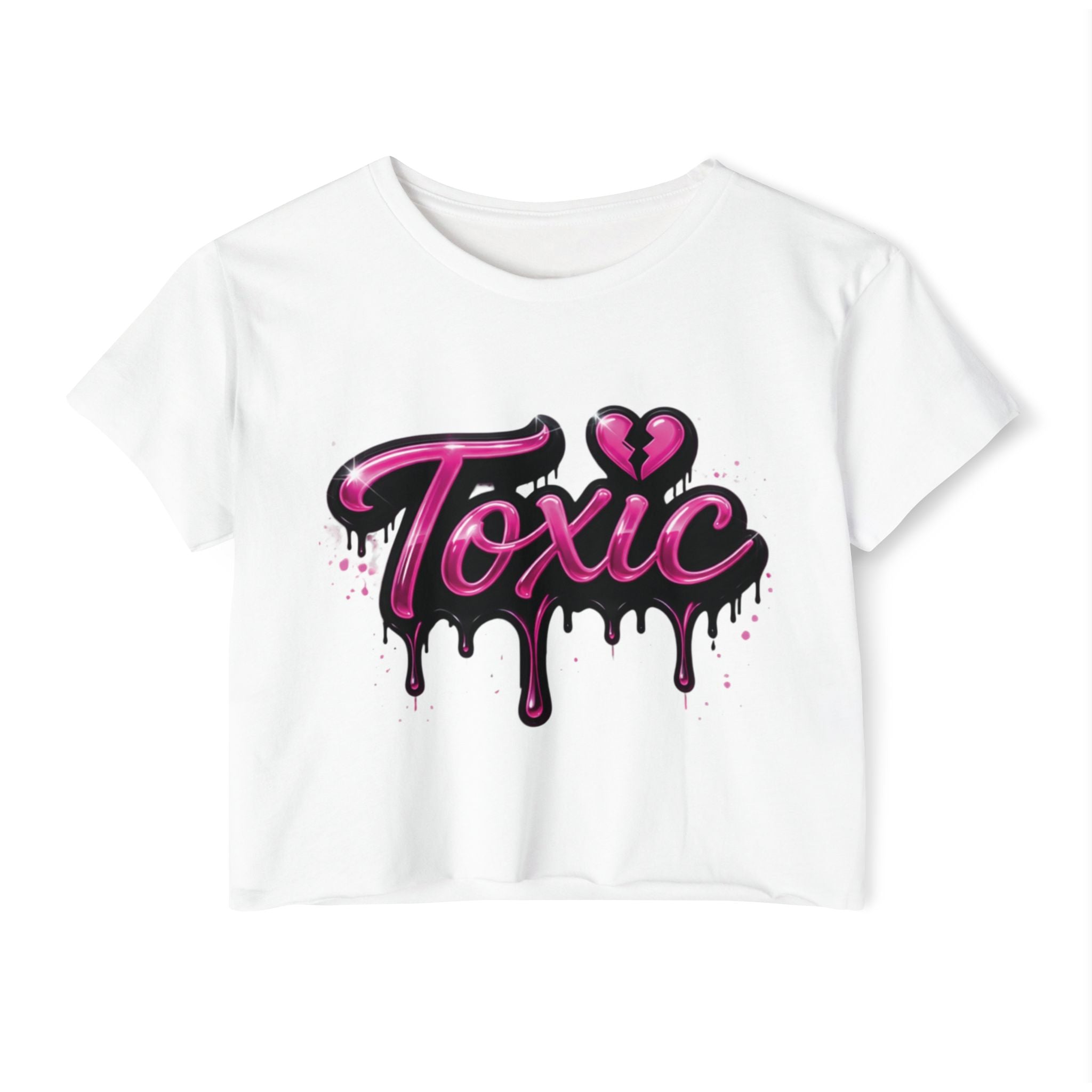 Toxic Graphic Crop Top — Pink Drip Festival Tee for Women