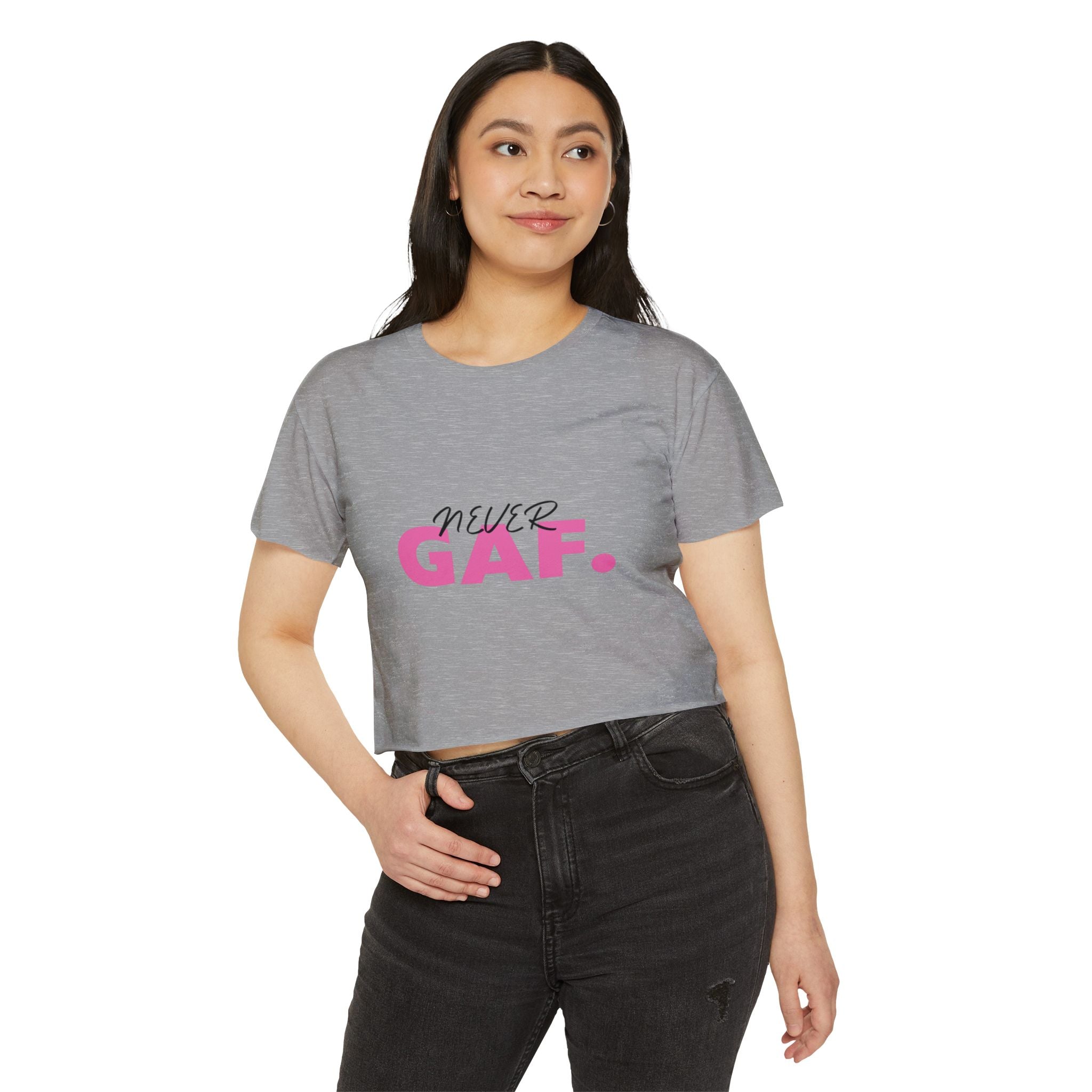 Never GAF Crop Top | Bold Pink Typography, Festival Graphic Tee