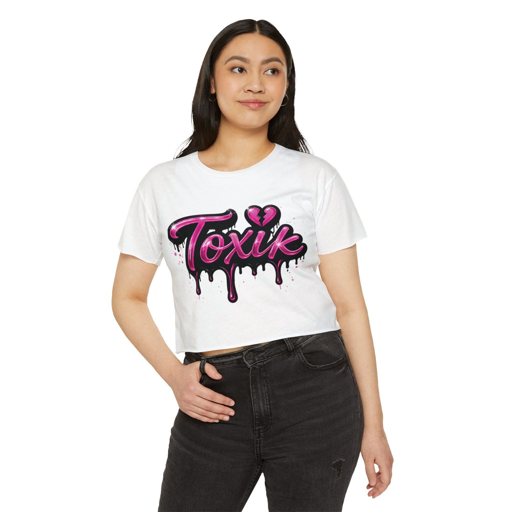 Toxik Graphic Crop Top — Pink Drip Festival Tee for Women