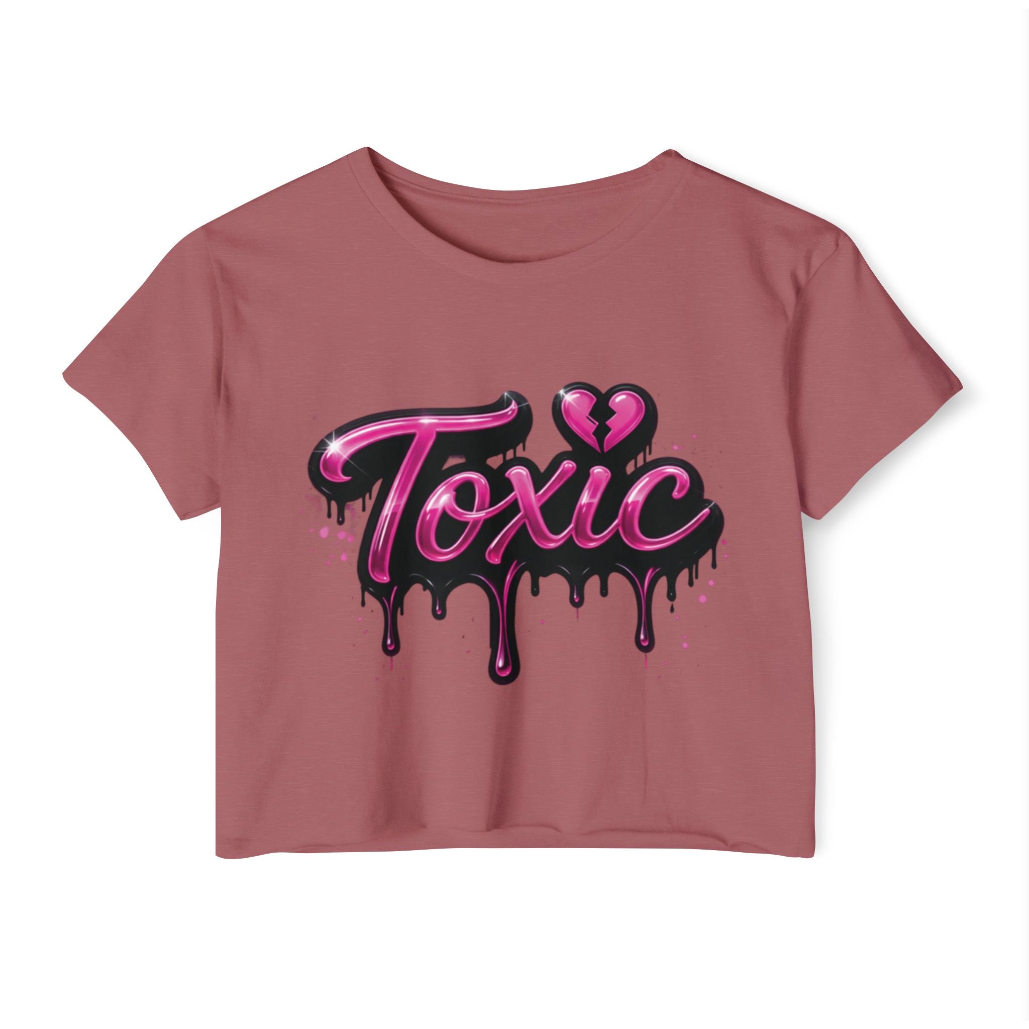Toxic Graphic Crop Top — Pink Drip Festival Tee for Women