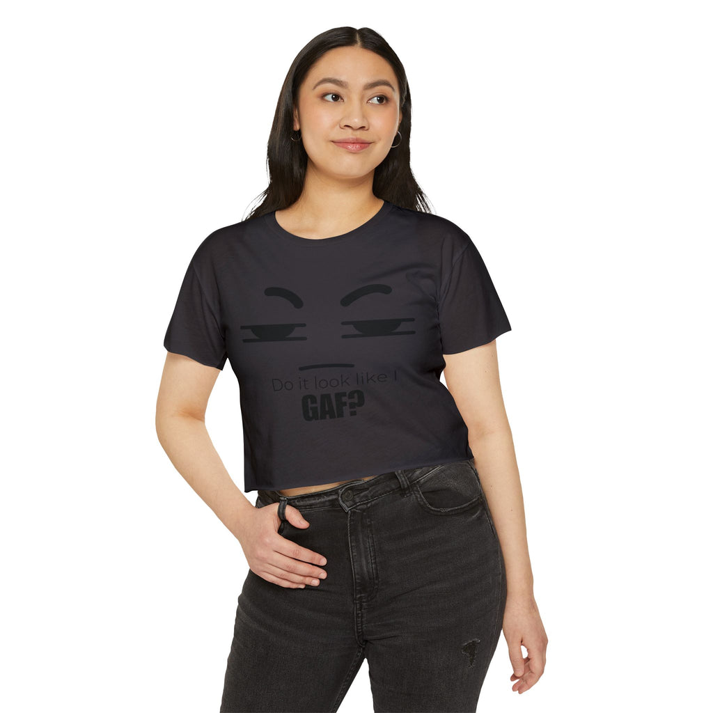 Do it look like I GAF? Face Graphic Crop Top | Sassy Text Tee