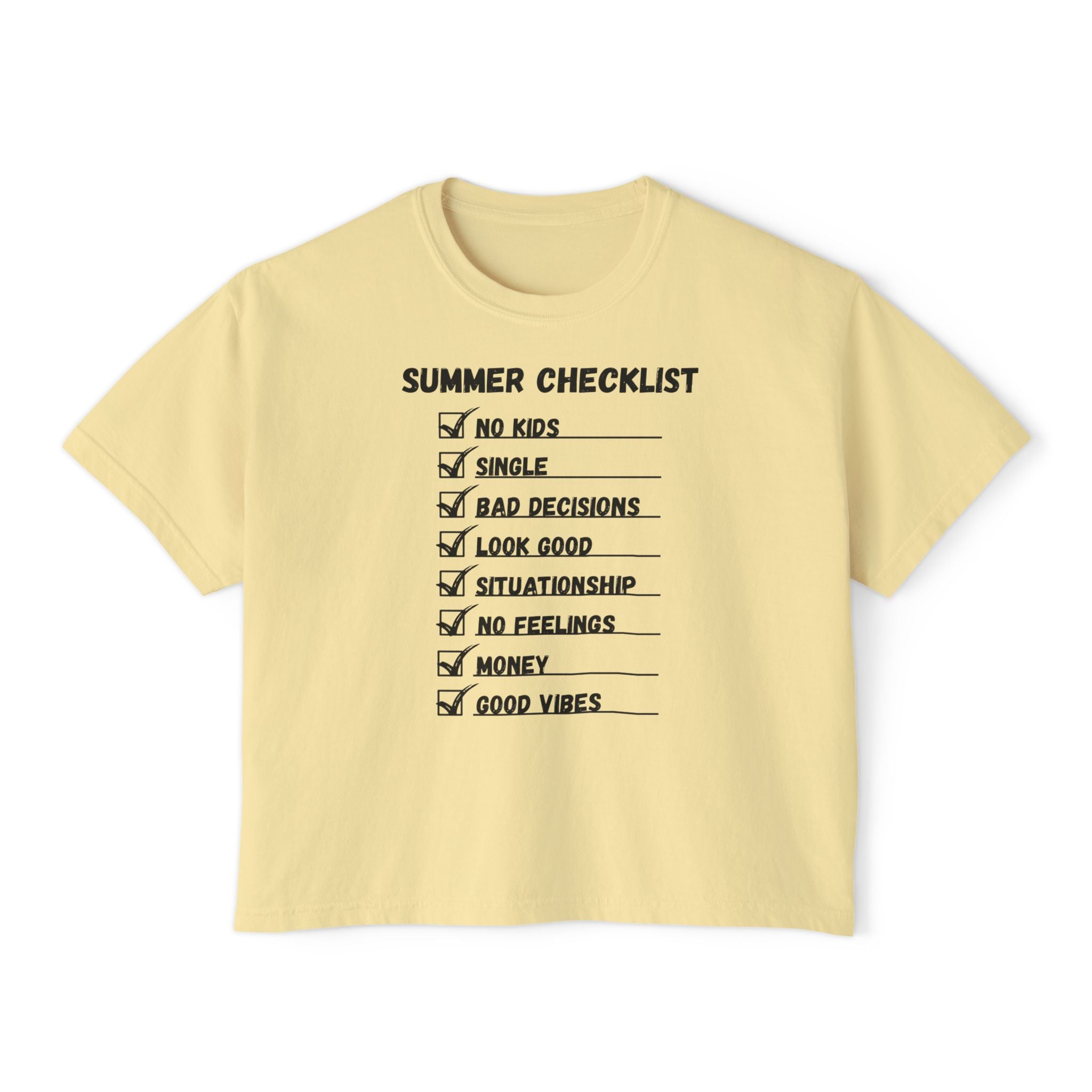Summer Checklist Boxy Tee — 'Summer Checklist' Graphic Women's Boxy T-Shirt