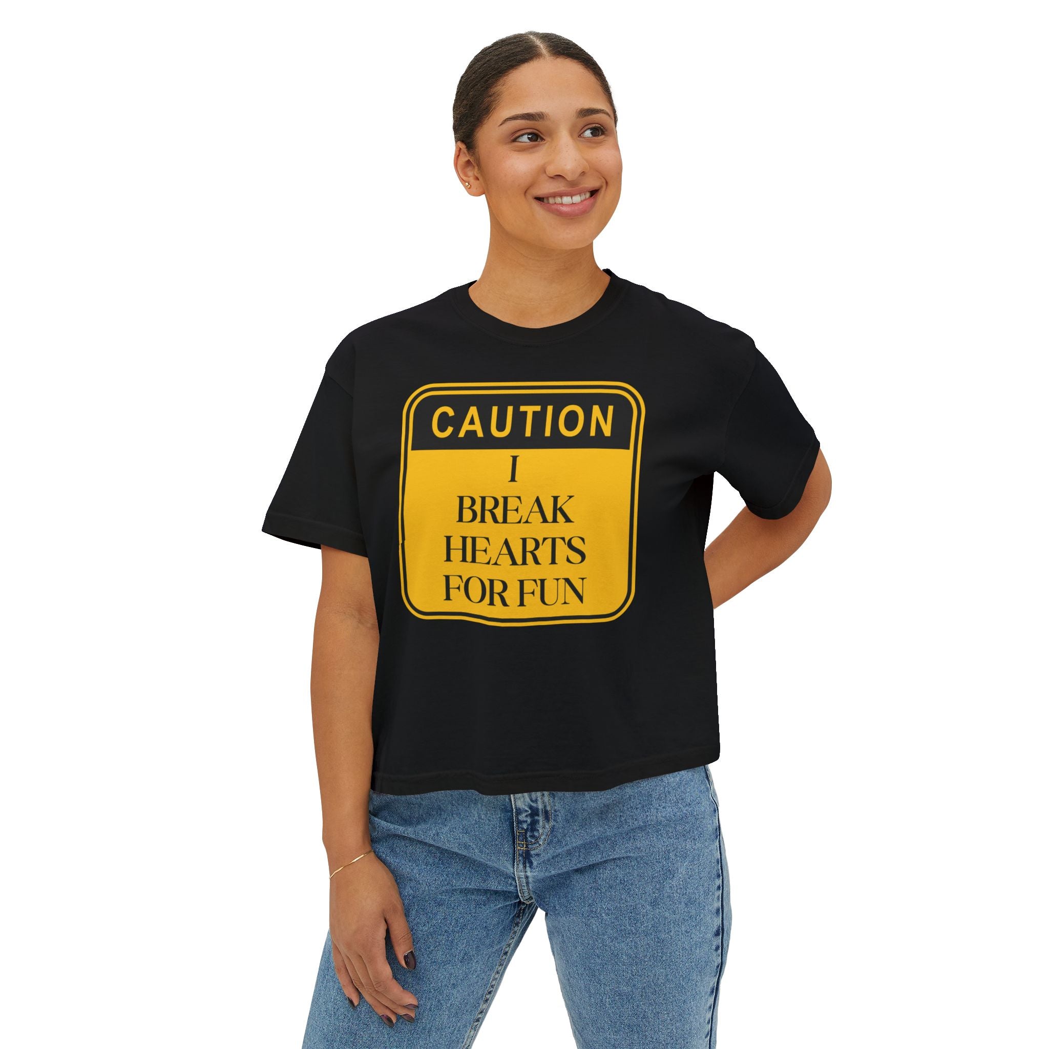 Caution: I Break Hearts For Fun Boxy Tee